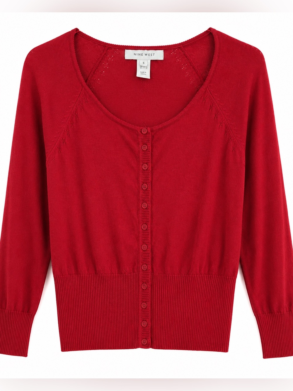 Nine West Red Scoop-Neck Button Cardigan, Small